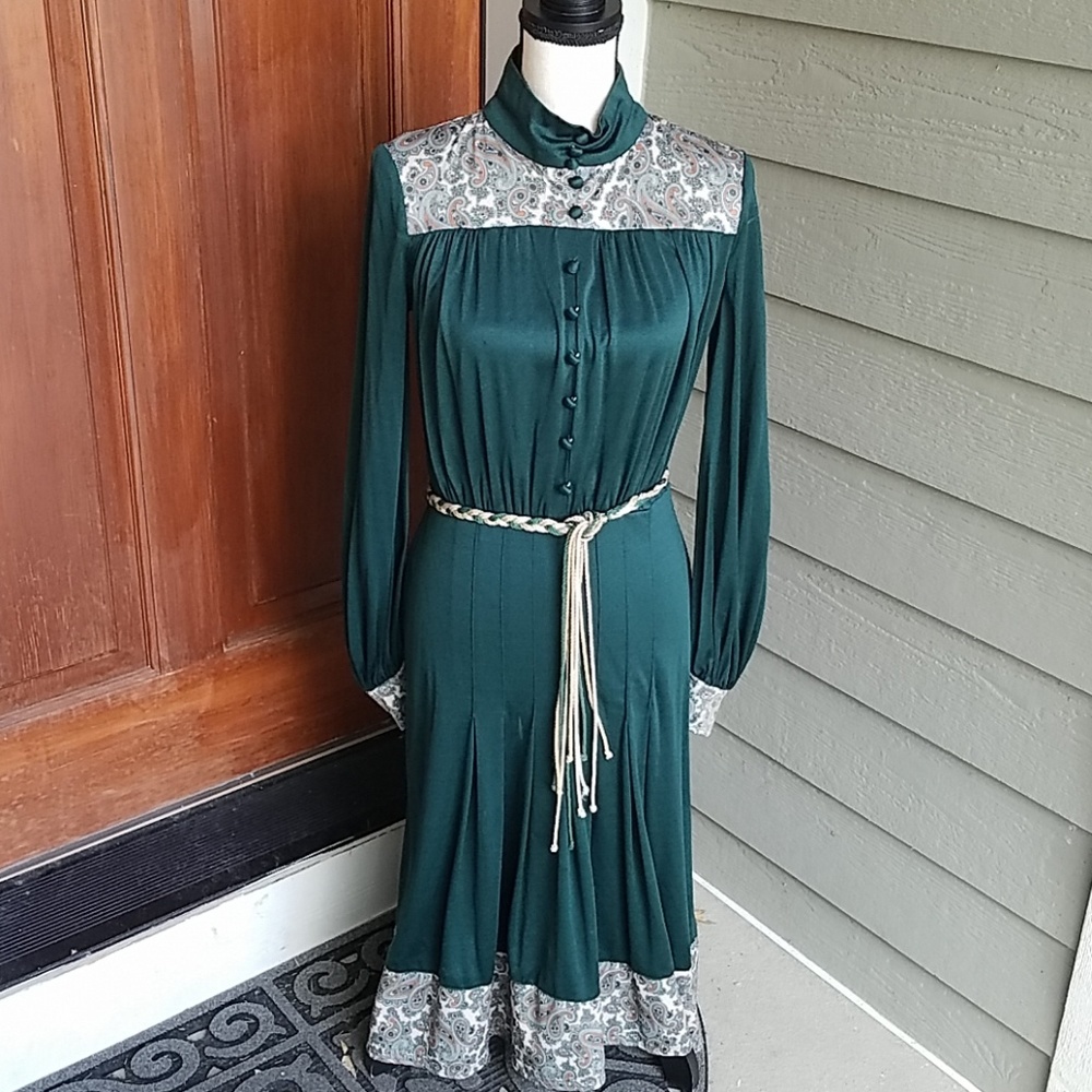 VINTAGE DRESS LONG SLEEVE GREEN ORANGE